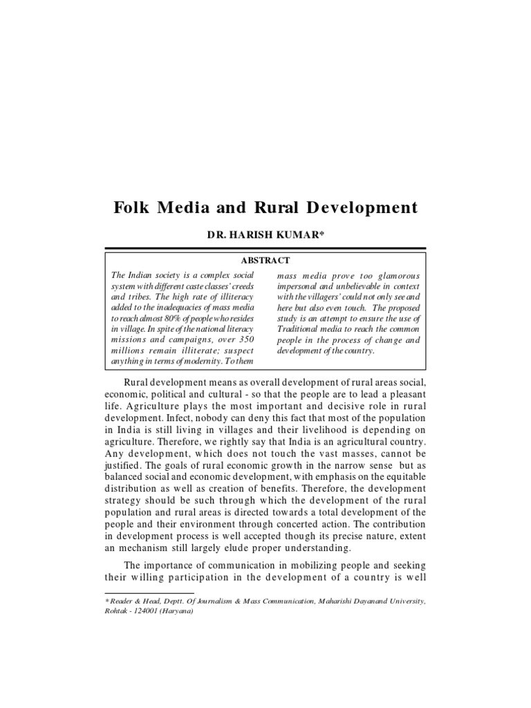 Traditional Folk Media in Rural Development | PDF | Literacy | Mass Media
