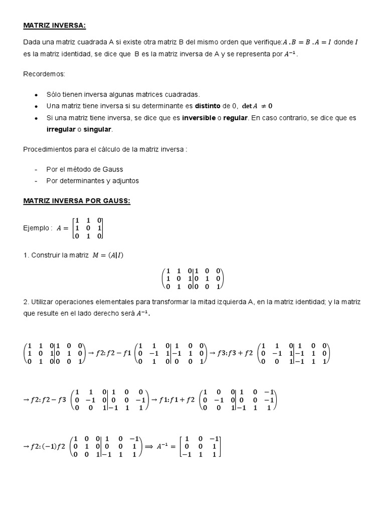 Métodos para Calcular Matrices Inversas | PDF | Matriz (Matemáticas ...