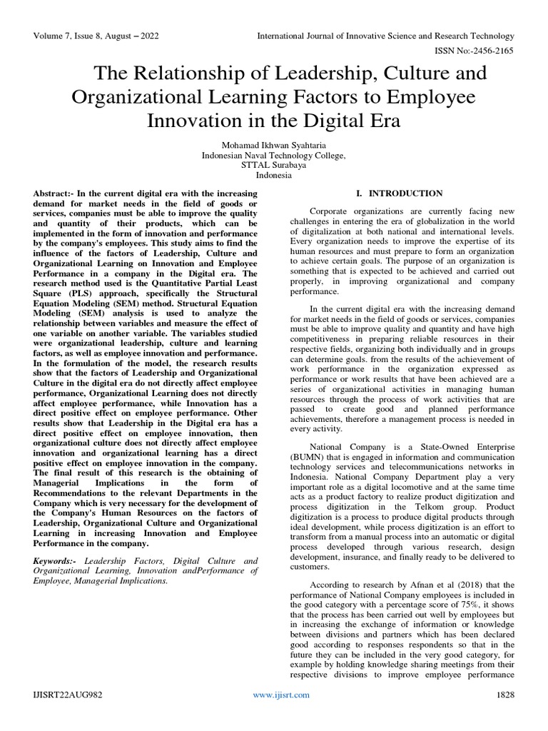 Leadership and Innovation in Digital Era | PDF | Structural Equation ...