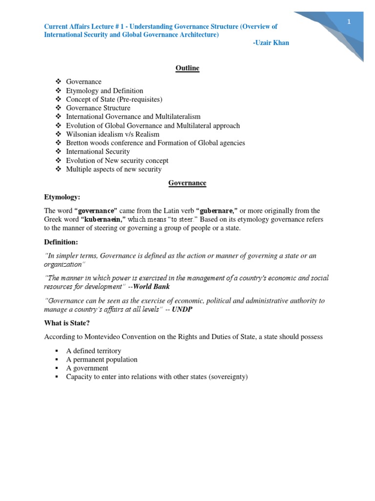 International Governance and International Security Lecture # 1 | PDF ...