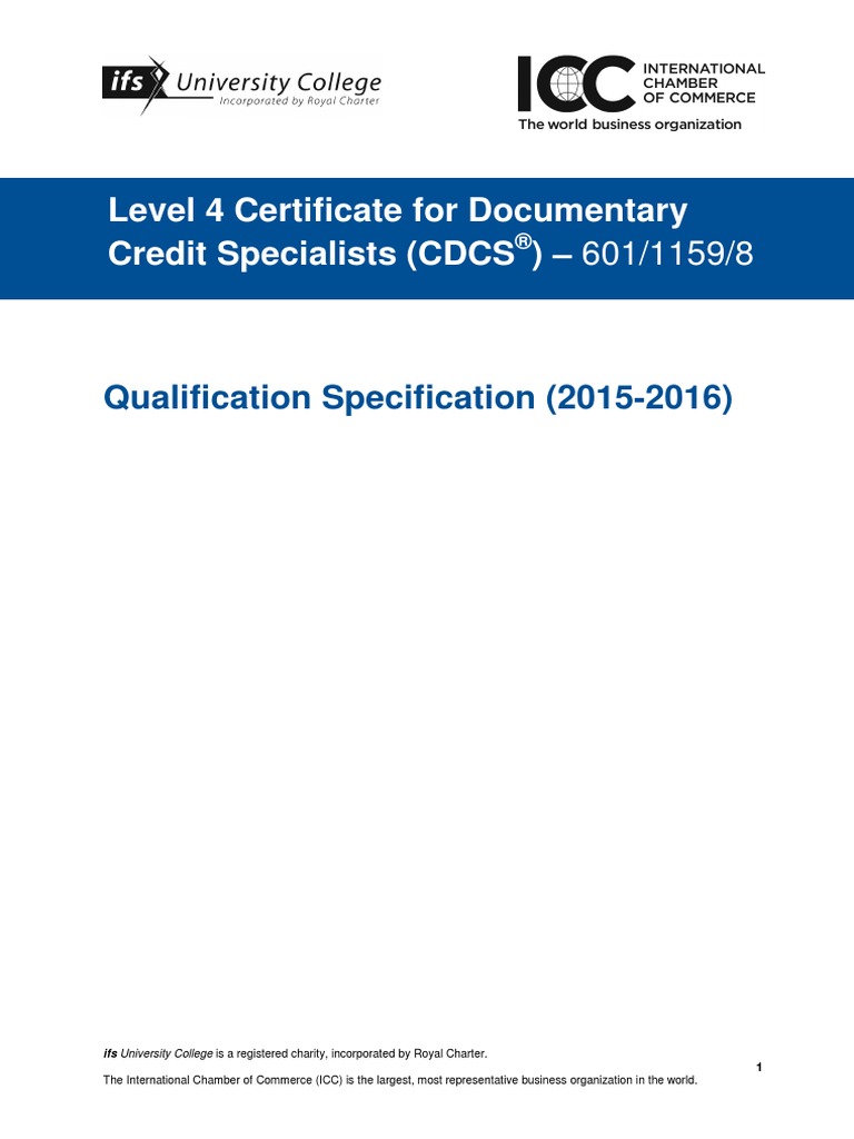 Cdcs Qualification Specification 2015 16 Pdf Letter Of Credit