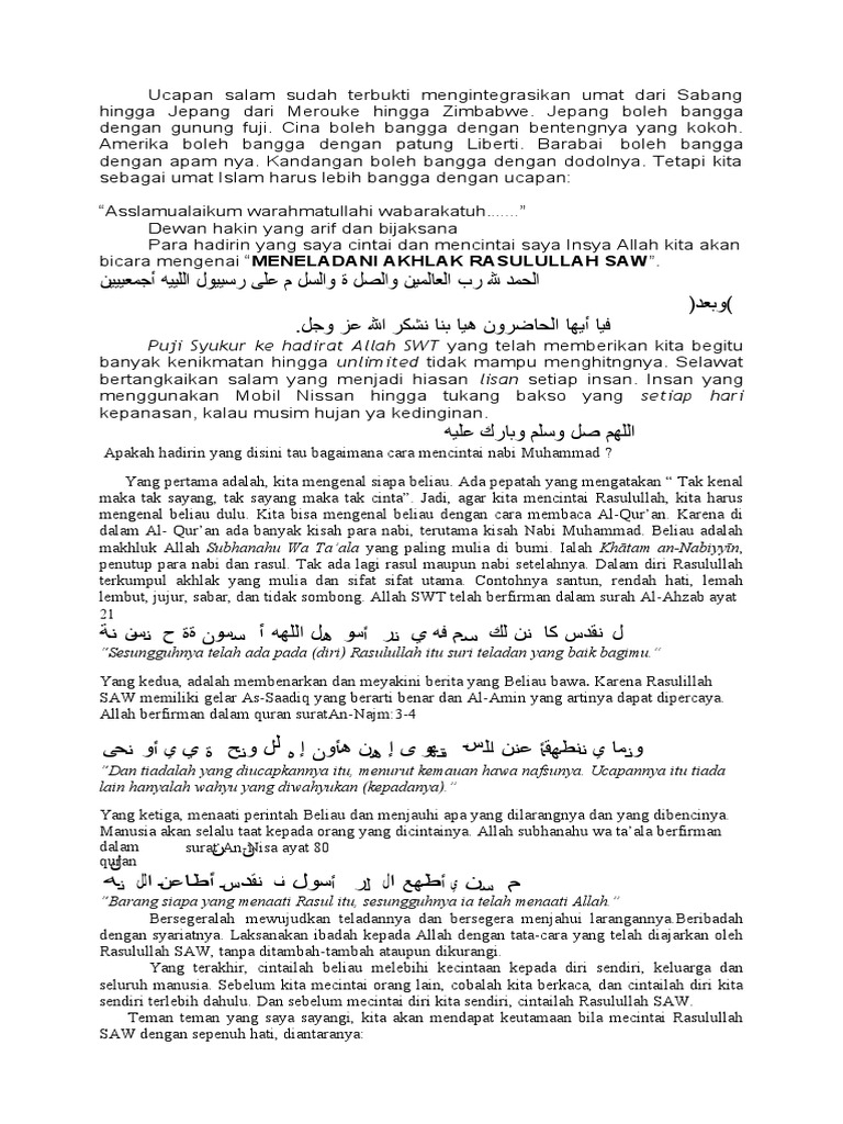 Pidato Meneladani Akhlak Rasulullah PDF