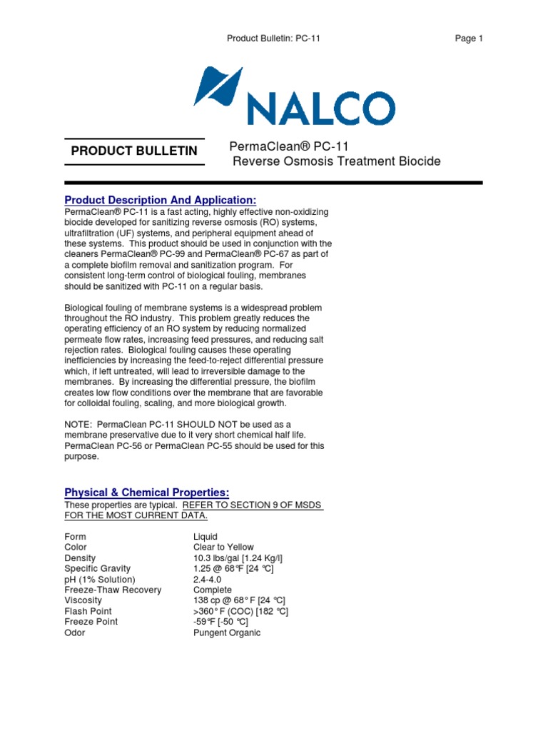 Product Bulletin - PC-11 | PDF | Membrane | Chemistry