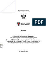 Concurso Proyectos Integrales Enlace 220 kV Ica – Poroma y Cáclic – Jaén Norte