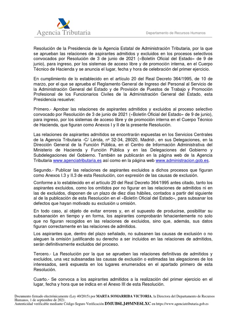 Res Admit Excl Provis CTH20 | PDF | España | Gobierno