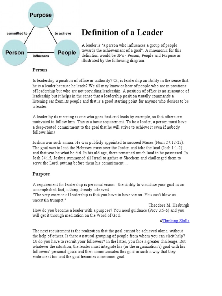 Definition of A Leader PDF Leadership Goal