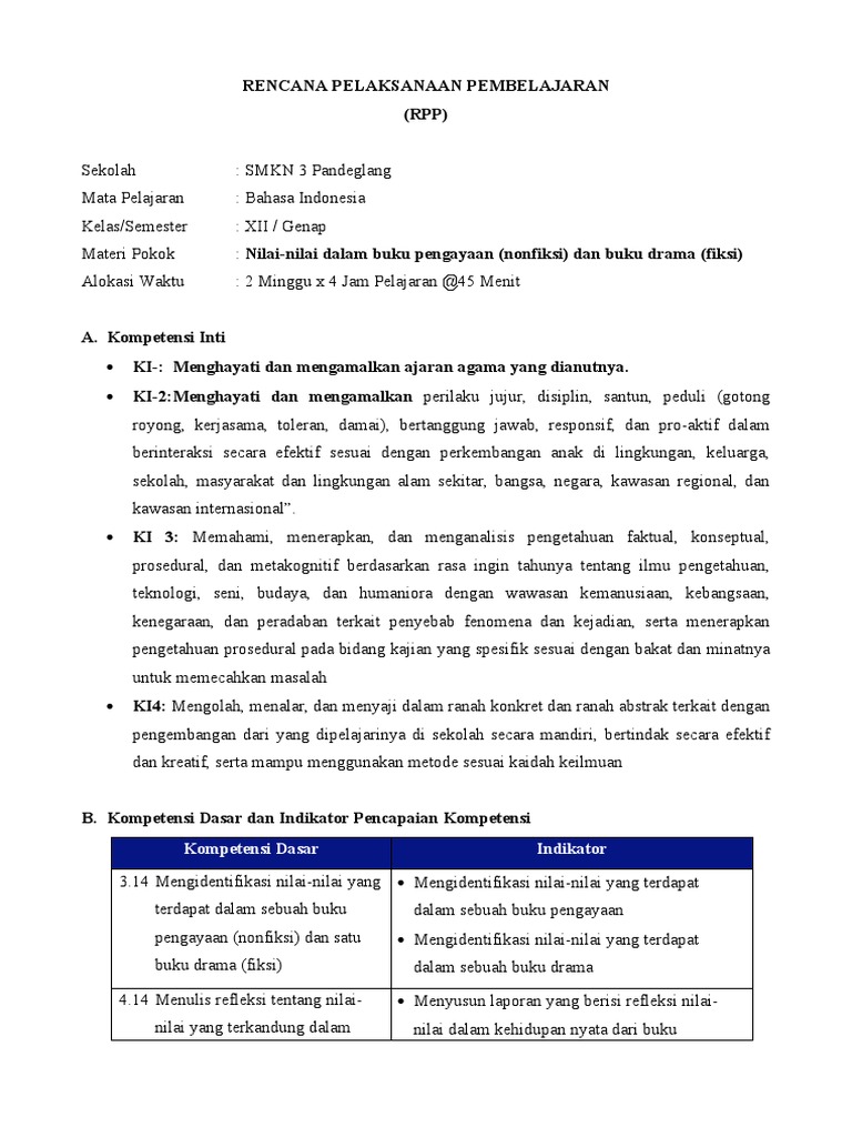 RPP Pembelajaran Fiksi dan Nonfiksi | PDF