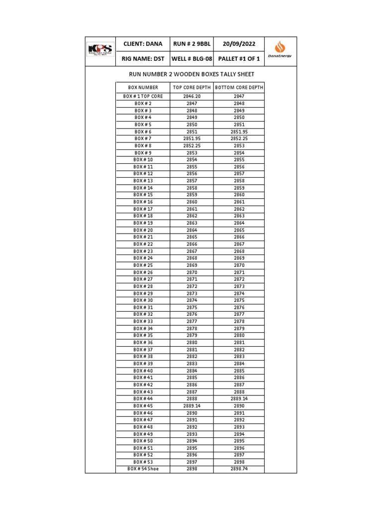 Core Boxes Tally Run No.2 DANA BLG08 From 2846.20 To 2898.74 PDF