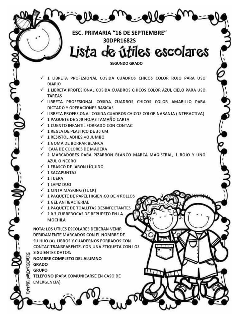 Lista de Útiles 2do Grado 2025 | PDF | Papelería | Equipo