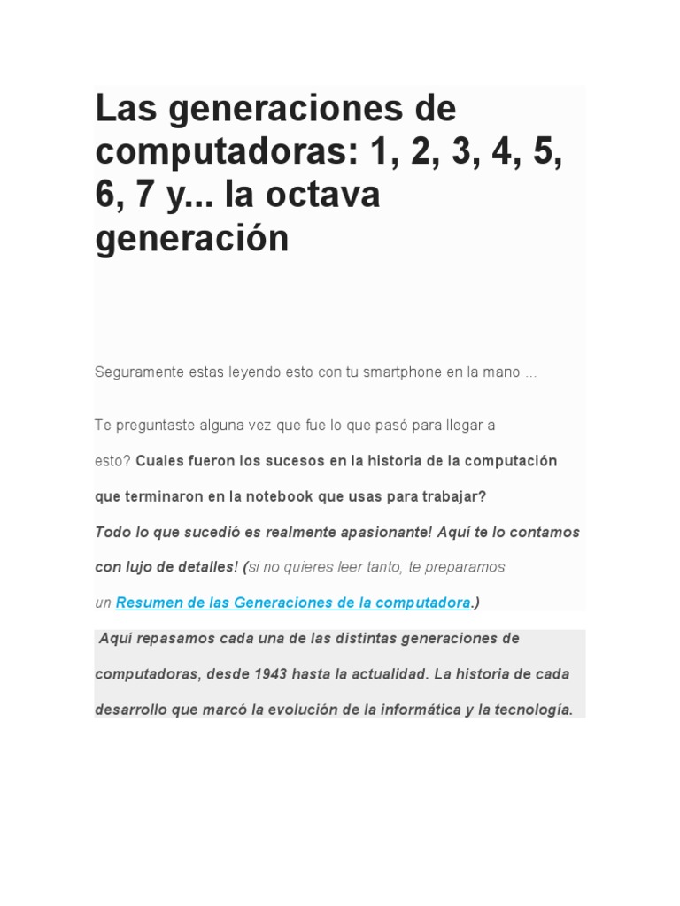 Las Generaciones de Computadoras | PDF | Microprocesador | Hardware de ...