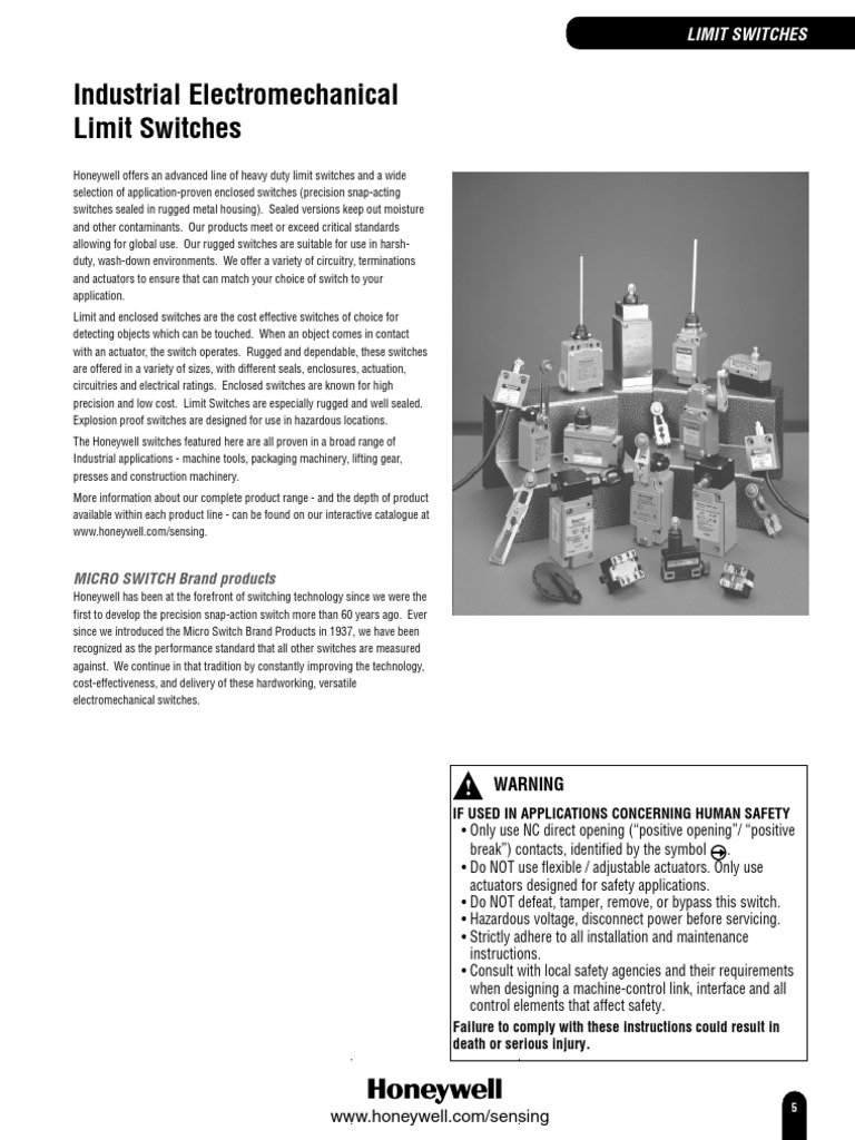 Honeywell Industrial Limit Switches | PDF | Switch | Electrical Engineering