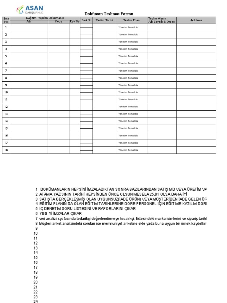 Dokuman Teslimat Formu | PDF