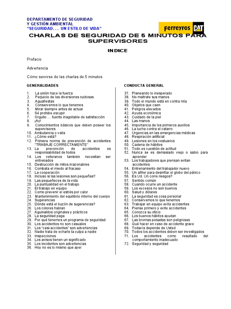 Charlas De Seguridad 5 Minutos Medio Compress Pdf Discapacidad