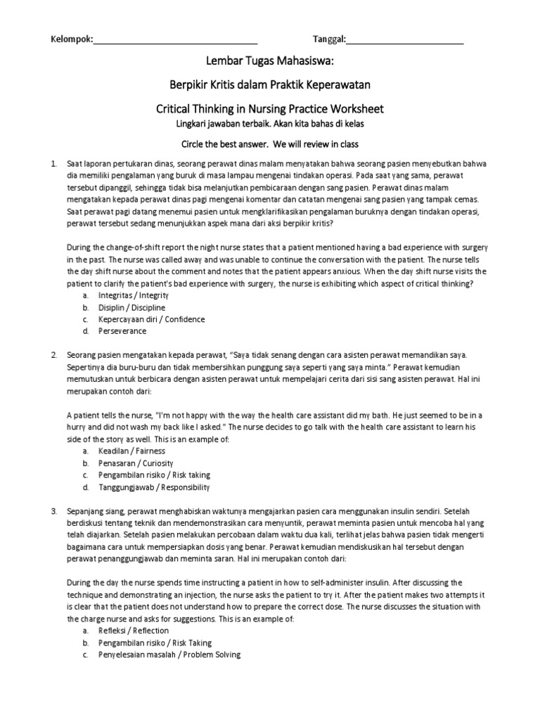 Critical Thinking Worksheet | PDF