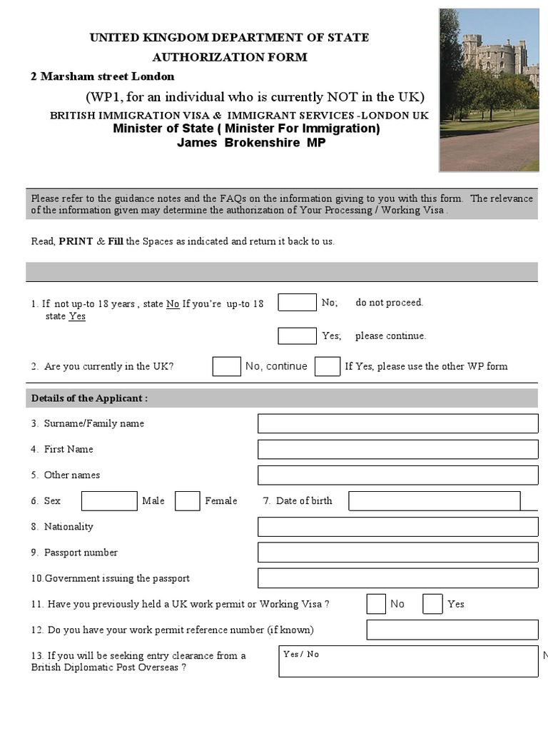 Uk Immigration Authorization Form PDF Travel Visa Passport