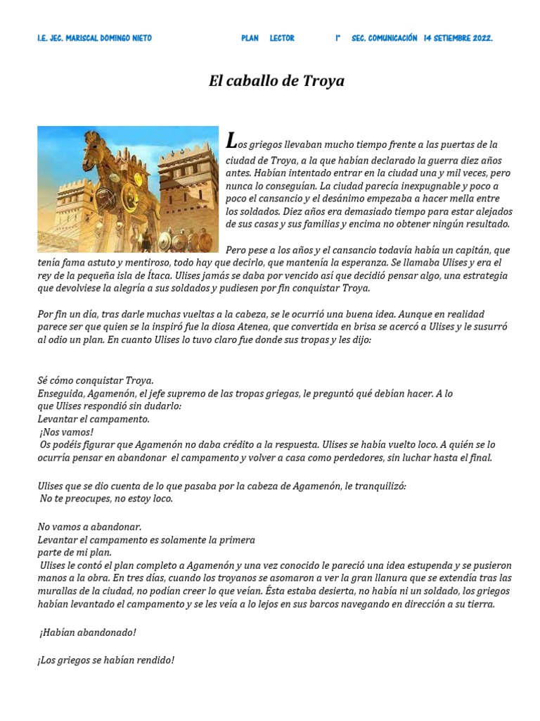 El ingenioso plan del caballo de Troya PDF Odiseo Troya