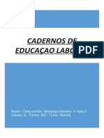 Cadernos de Educaçao Laboral: Nome-Célia Zumba Kikuassa Número - 5 Sala-3 Classe - 8 Turma - 803 Turno - Manhã