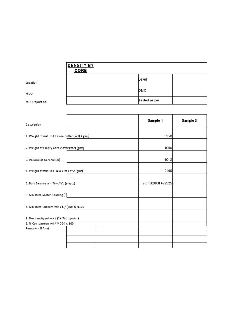 Field Density Test by Core Cutter | PDF