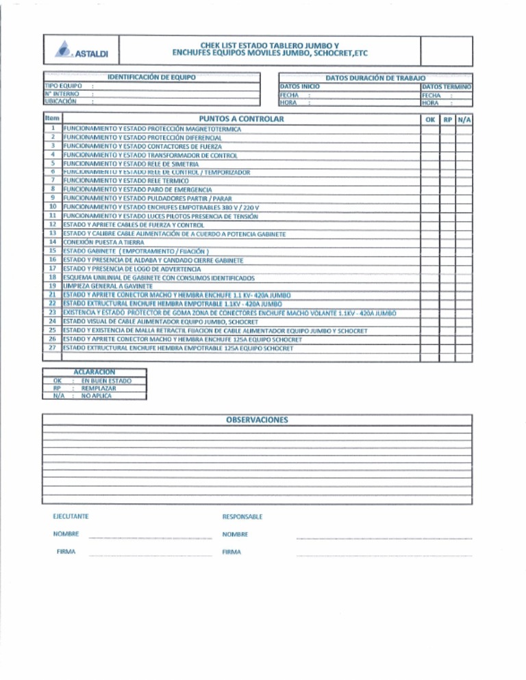 Check List Tableros Jumbos | PDF