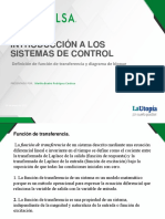 Introducción A Los Sistemas de Control: Definición de Función de Transferencia y Diagrama de Bloque