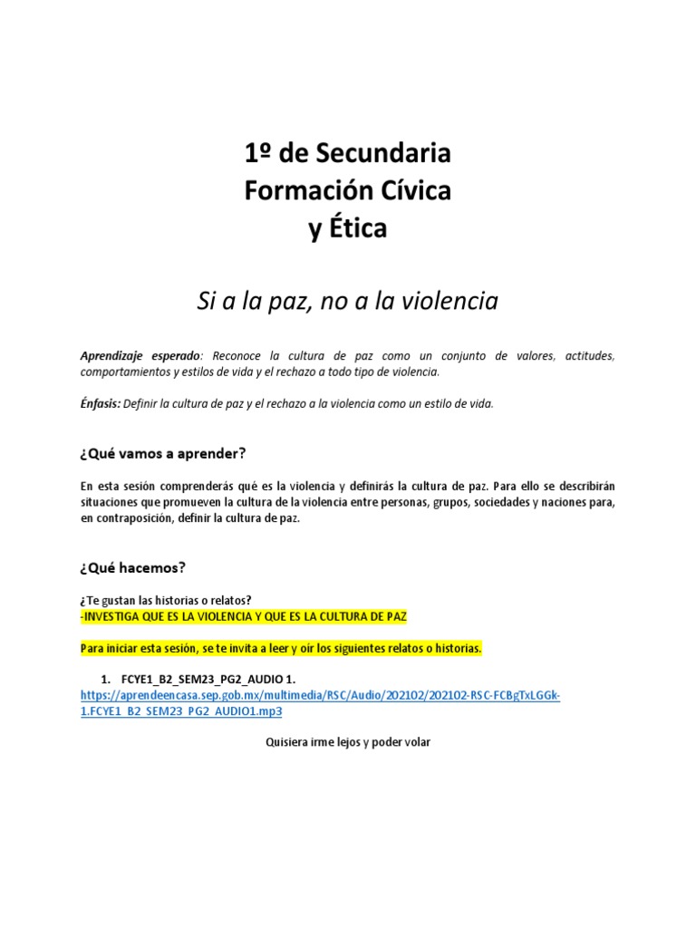 Cultura de paz y rechazo a la violencia | PDF | Violencia | Paz