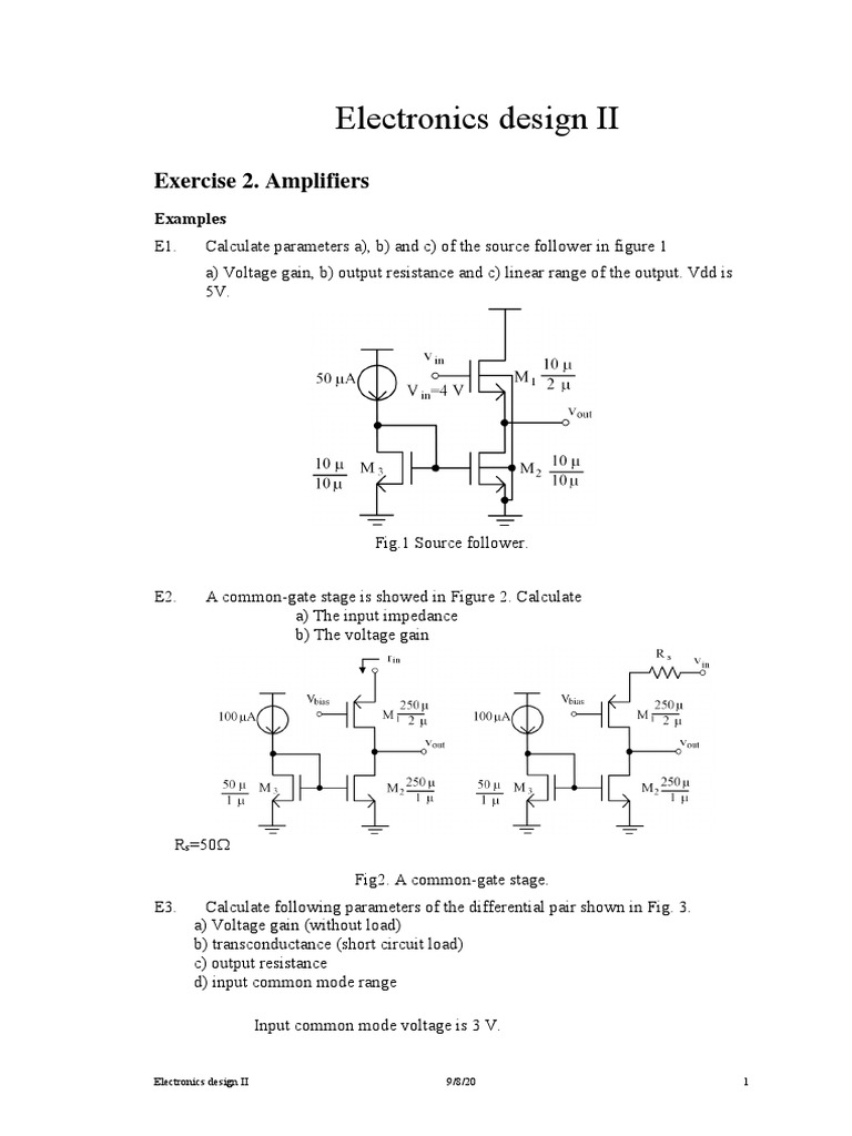 Amplifier Circuit Analysis Calculating Parameters and Performance Metrics for Various Amplifier