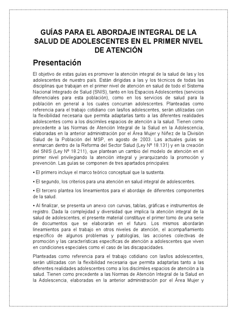 GUÍAS PARA EL ABORDAJE INTEGRAL DE LA SALUD DE ADOLESCENTES EN EL ...