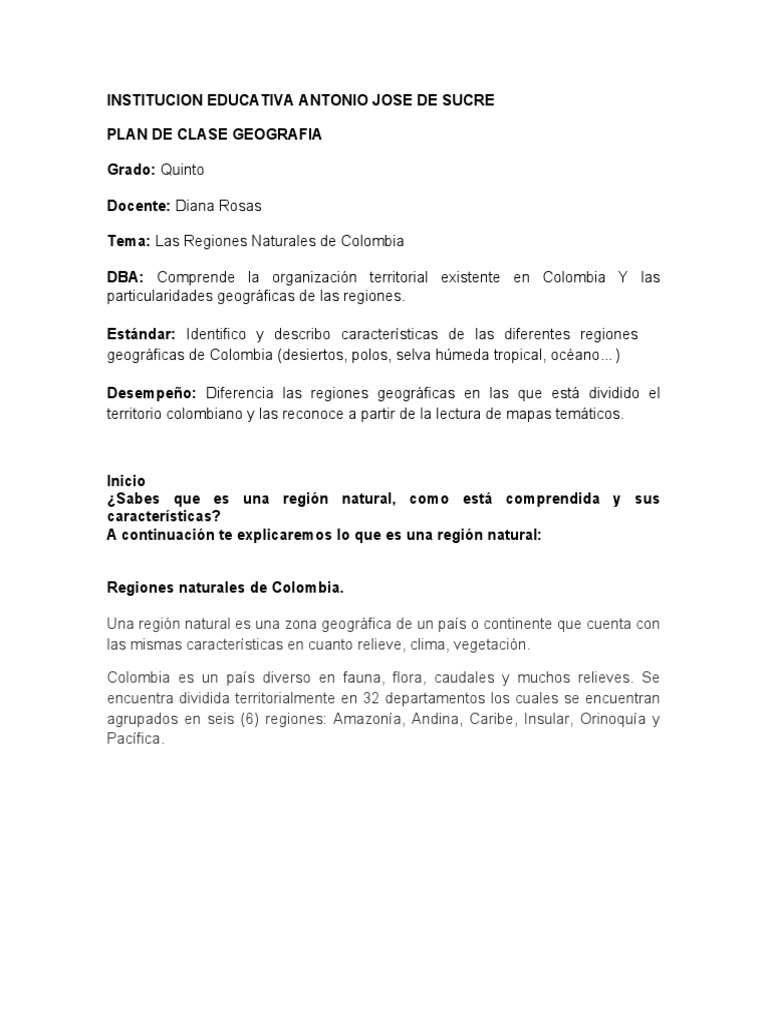 Taller sobre Regiones Naturales de Colombia | PDF | Ciencias sociales ...