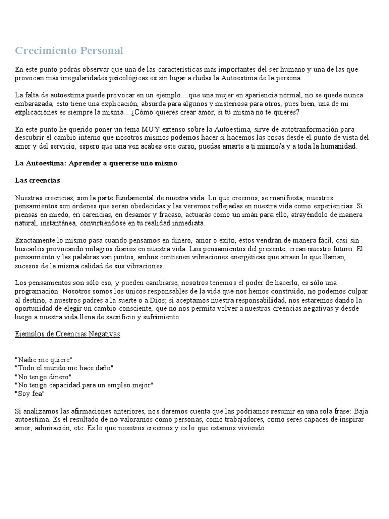 Autoestima y Crecimiento Personal | PDF | Amor | Pensamiento