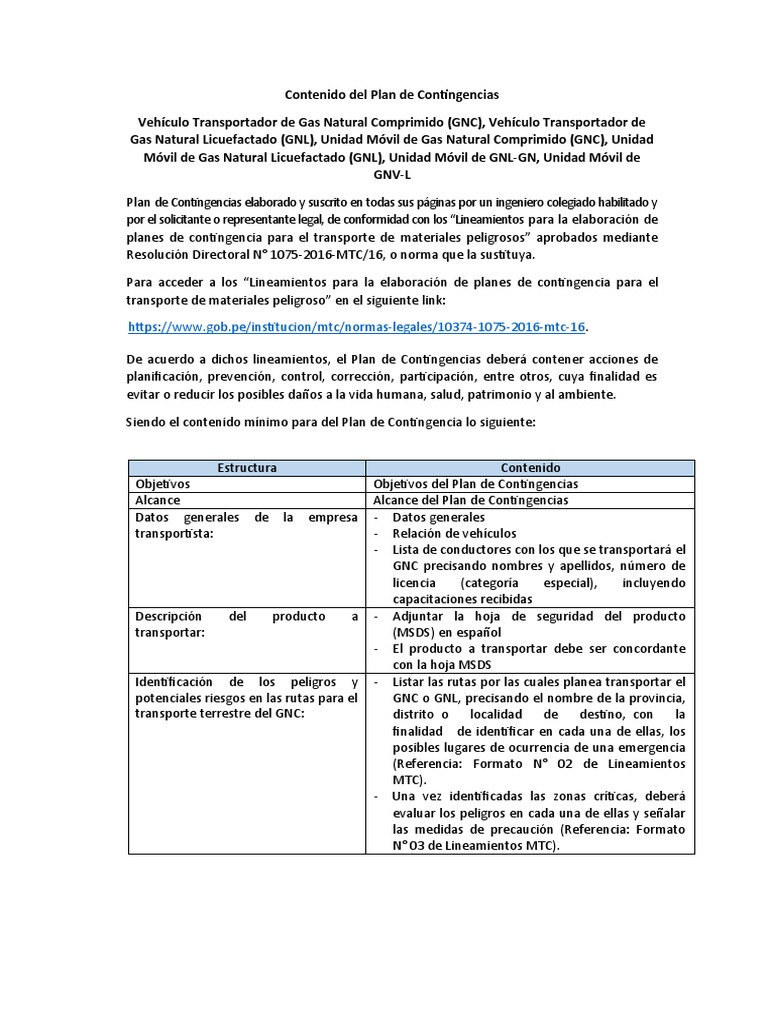 Plan de Contingencias para el Transporte de Gas Natural Comprimido (GNC ...