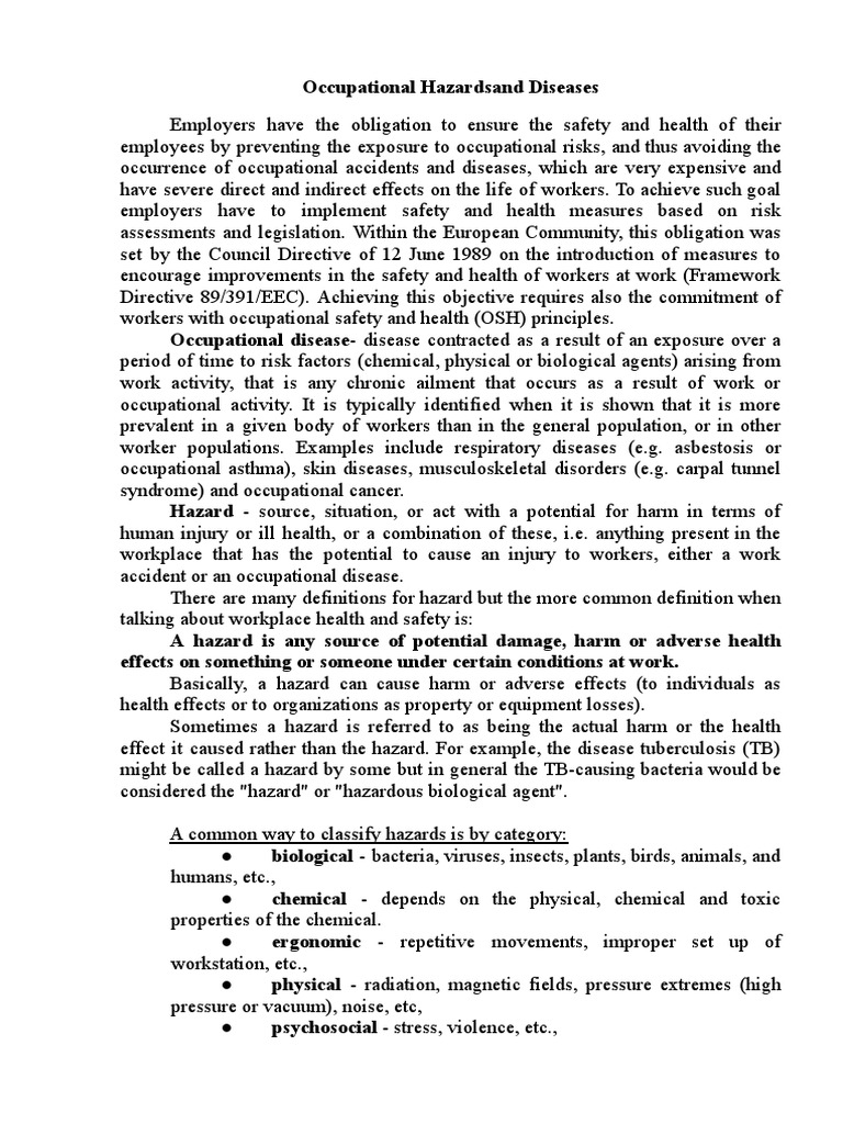 Lecture 5 Occupational Hazards and Diseases | PDF | Occupational Safety ...