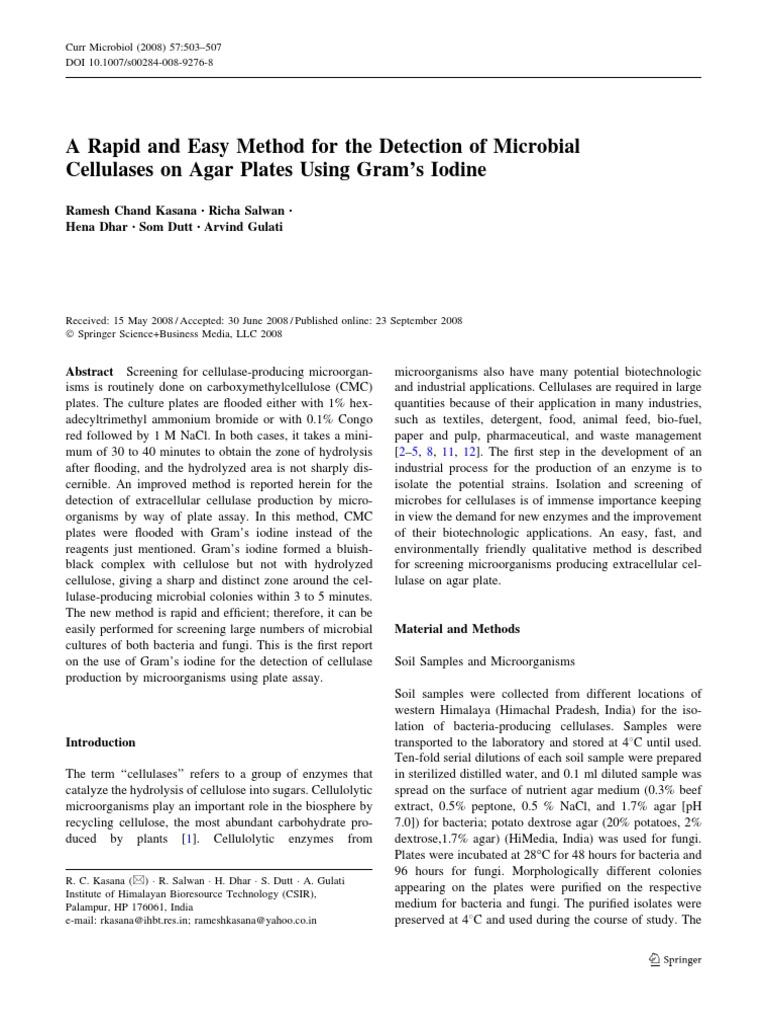 A rapid and easy method for the detection of microbial cellulases on