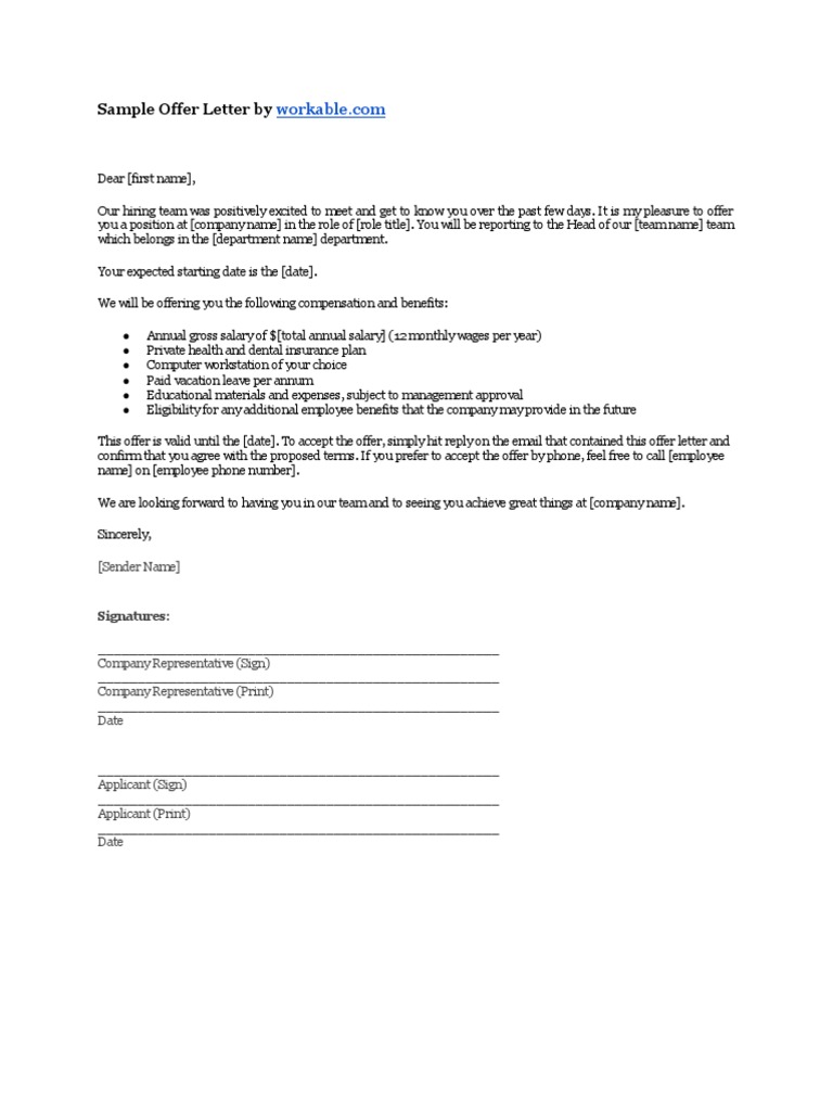 Sample Job Offer Letter Template | PDF