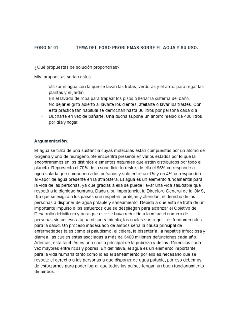 Foro #01 Sobre El Uso Responsable Del Agua | PDF | Agua | Naturaleza