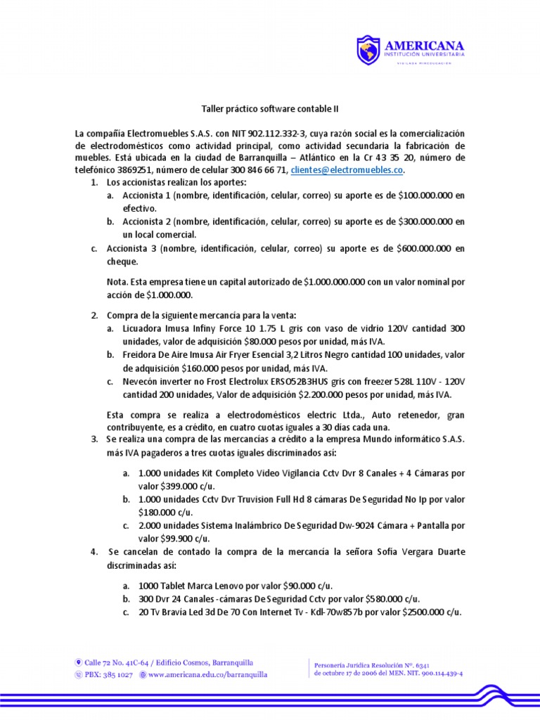 Taller Practico Software Contable II-Pag1 | PDF | Equipo | Bienes ...