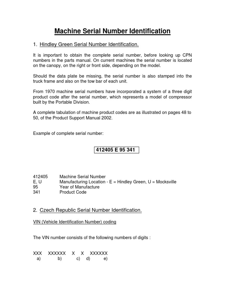 Machine Serial Number Identification PDF Vehicle Technology