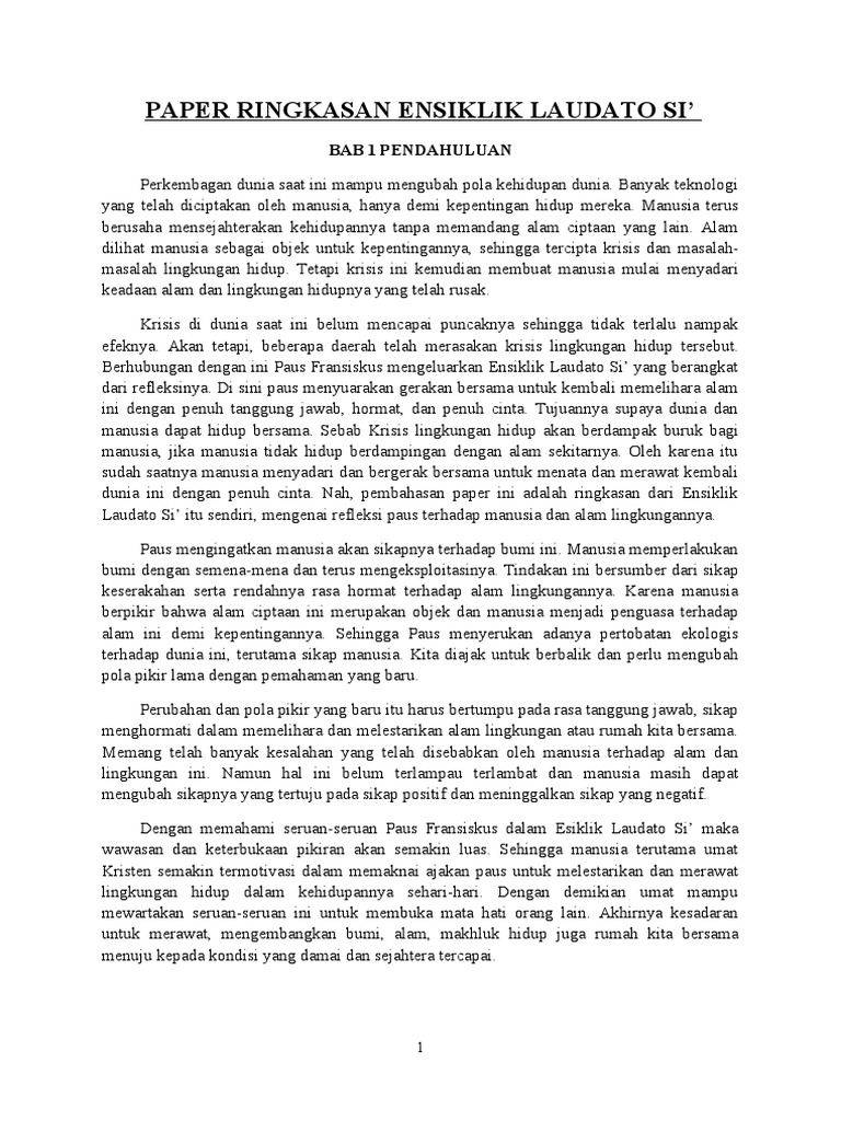 Ringkasan Ensiklik Laudato Si | PDF