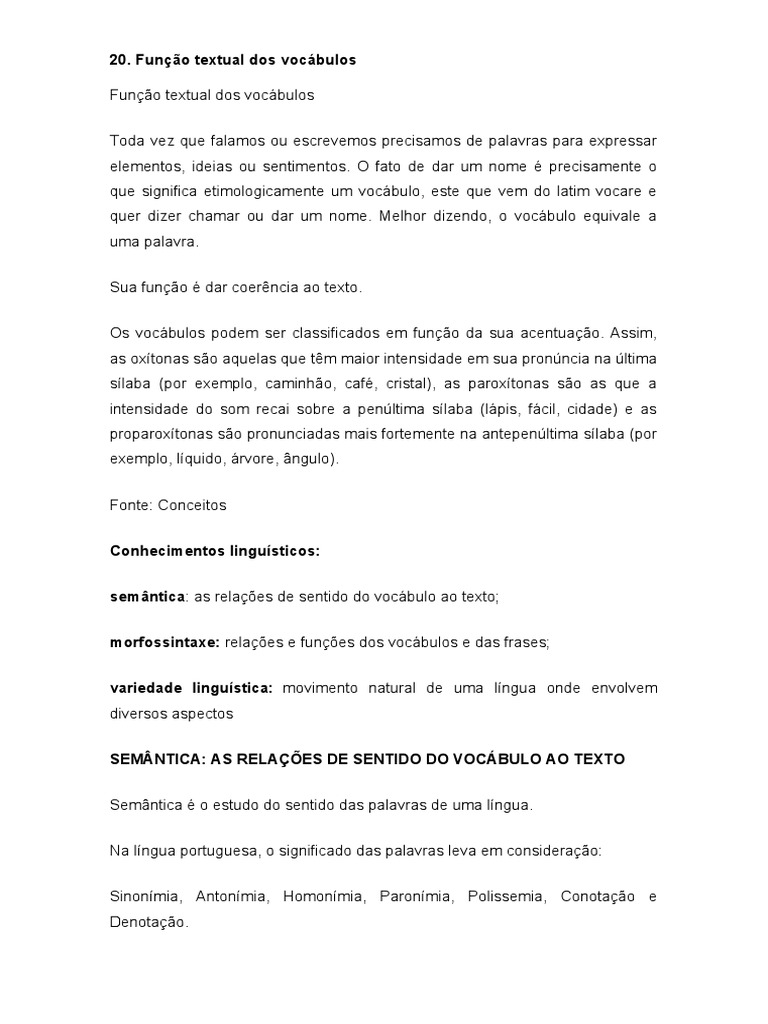Função Textual Dos Vocábulos | PDF