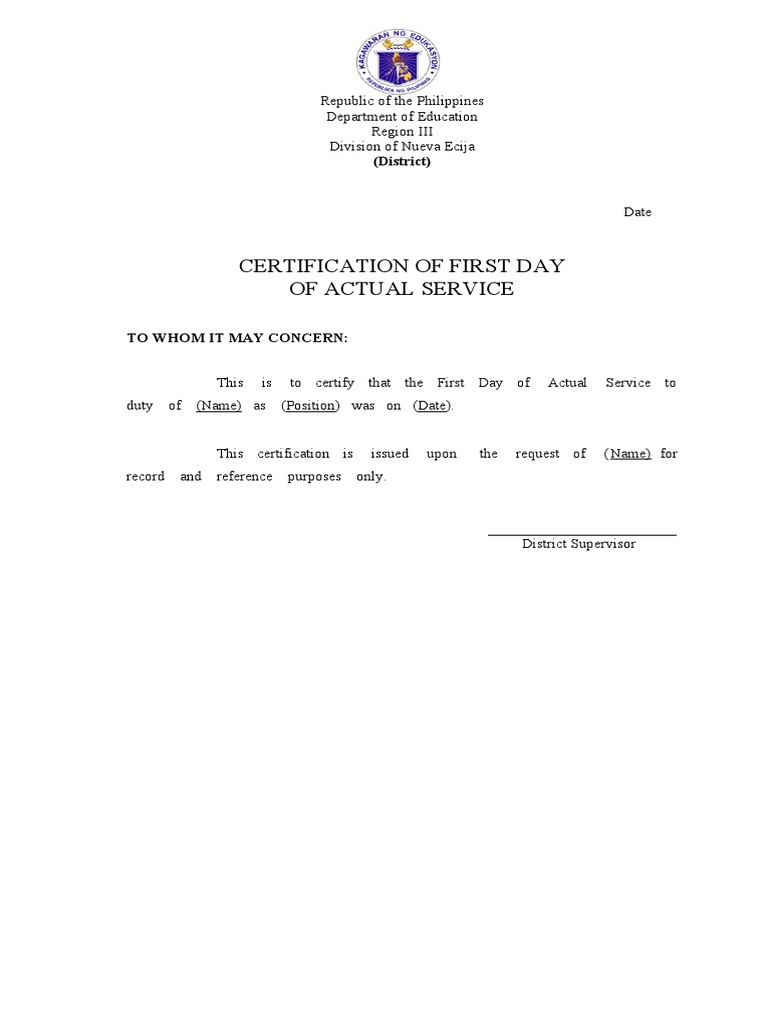 Certification of First Day of Service | PDF
