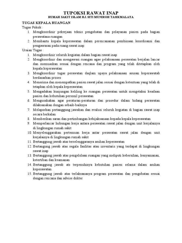 Tupoksi Rawat Inap | PDF