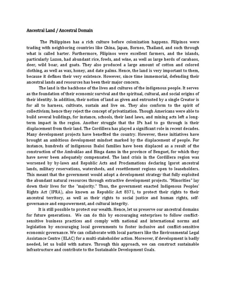 Ancestral Land PDF Philippines Natural Environment