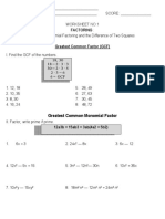 Factoring Worksheet