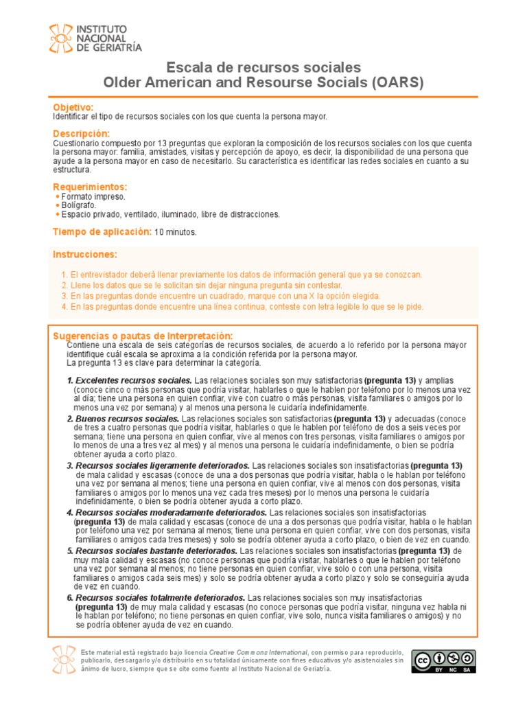 Escala OARS de Recursos Sociales | PDF | Salud y bienestar