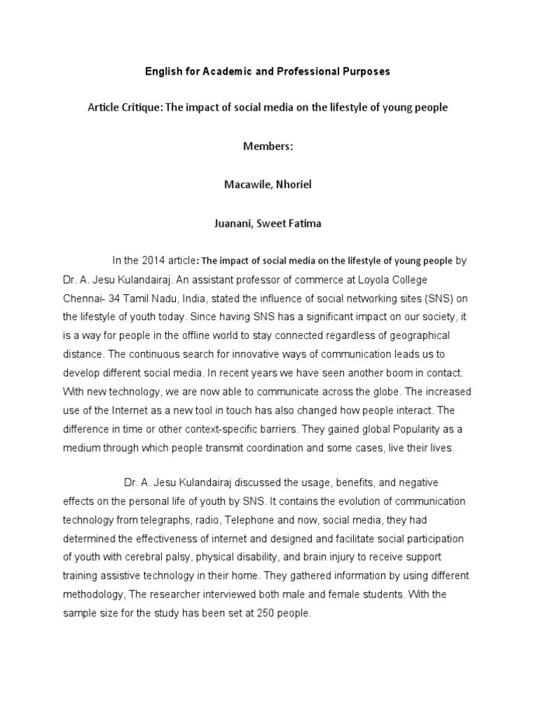 Example of Critique paper | PDF | Social Networking Service | Social Media