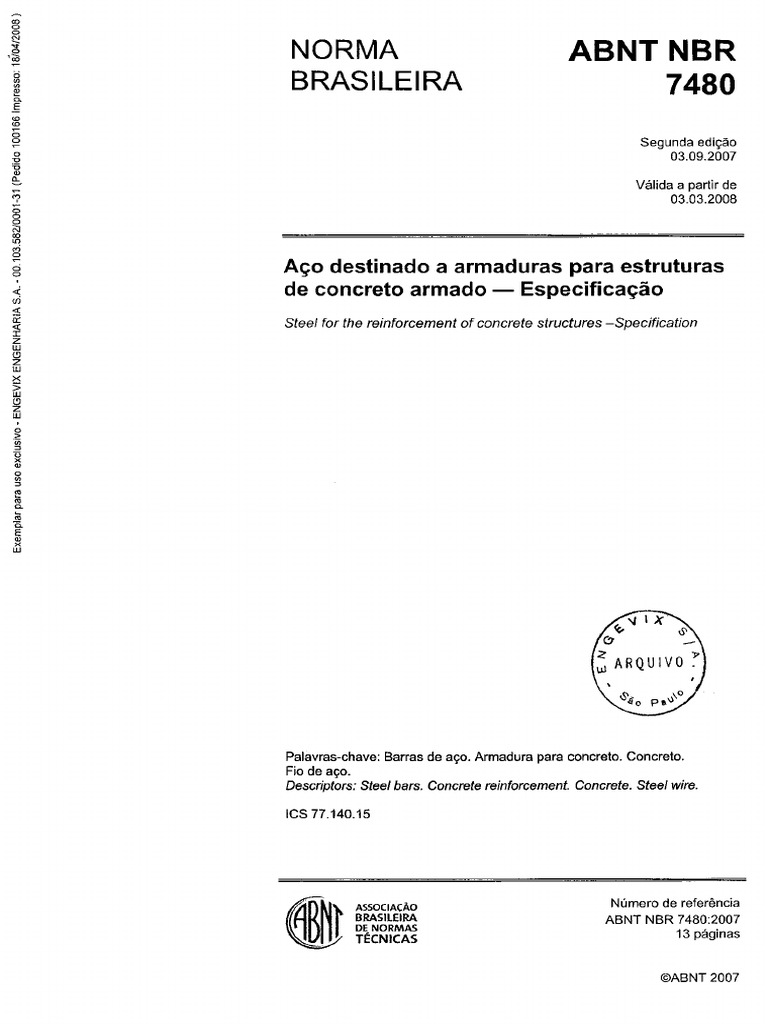 NBR 7480 Aço para Estruturas | PDF | Concreto reforçado | Materiais