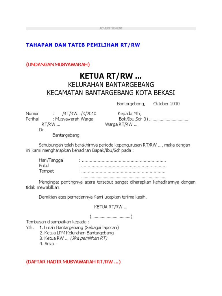 Tata Tertib Pemilihan RT/RW Bekasi | PDF | Politik
