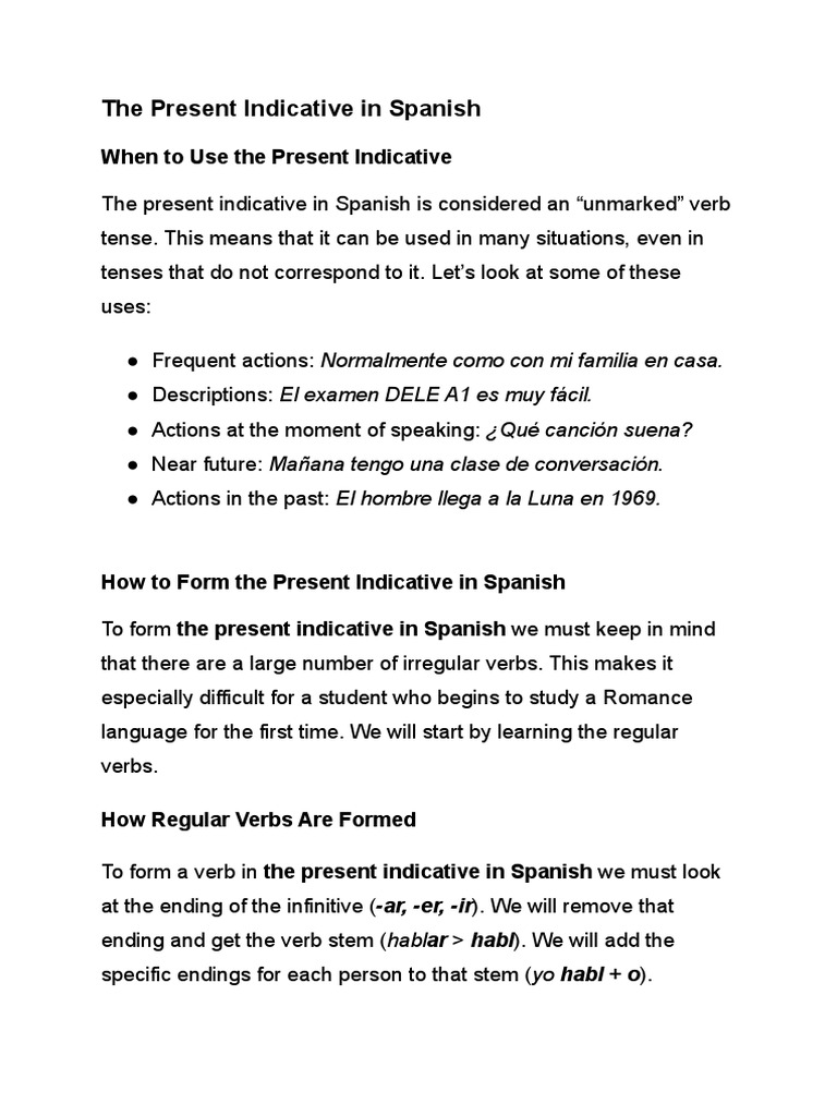 Understanding Present Indicative in Spanish | PDF | Language Mechanics ...