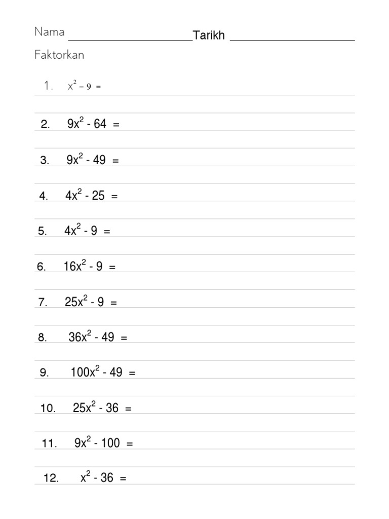 Contoh Kuasa Dua Sempurna Dan Faktorisasi Pdf Teaching Methods 