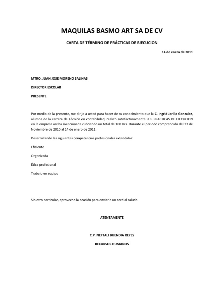 Carta de Terminacion Practicas