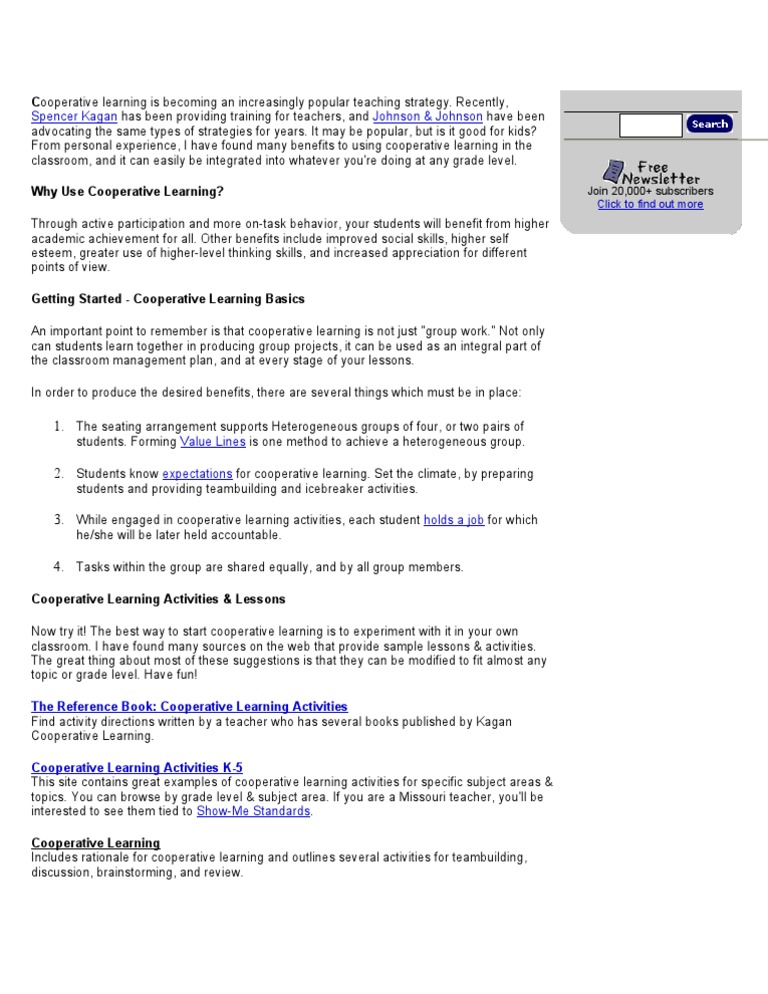 Benefits of Cooperative Learning | PDF | Classroom | Sharing